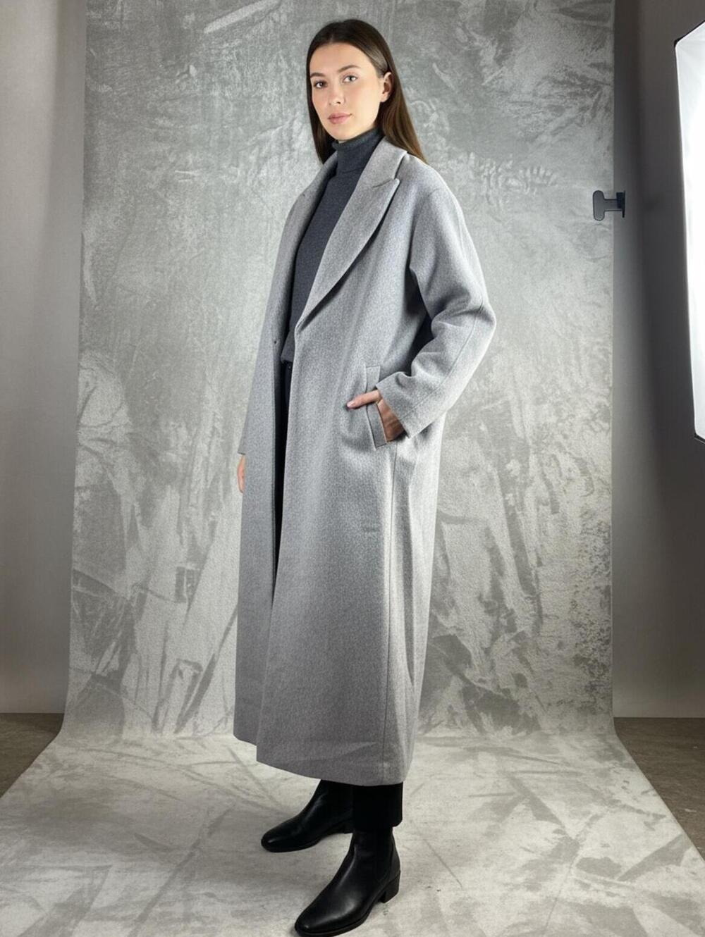 SNDYS Gray Long Wool Blend Coat XS‎